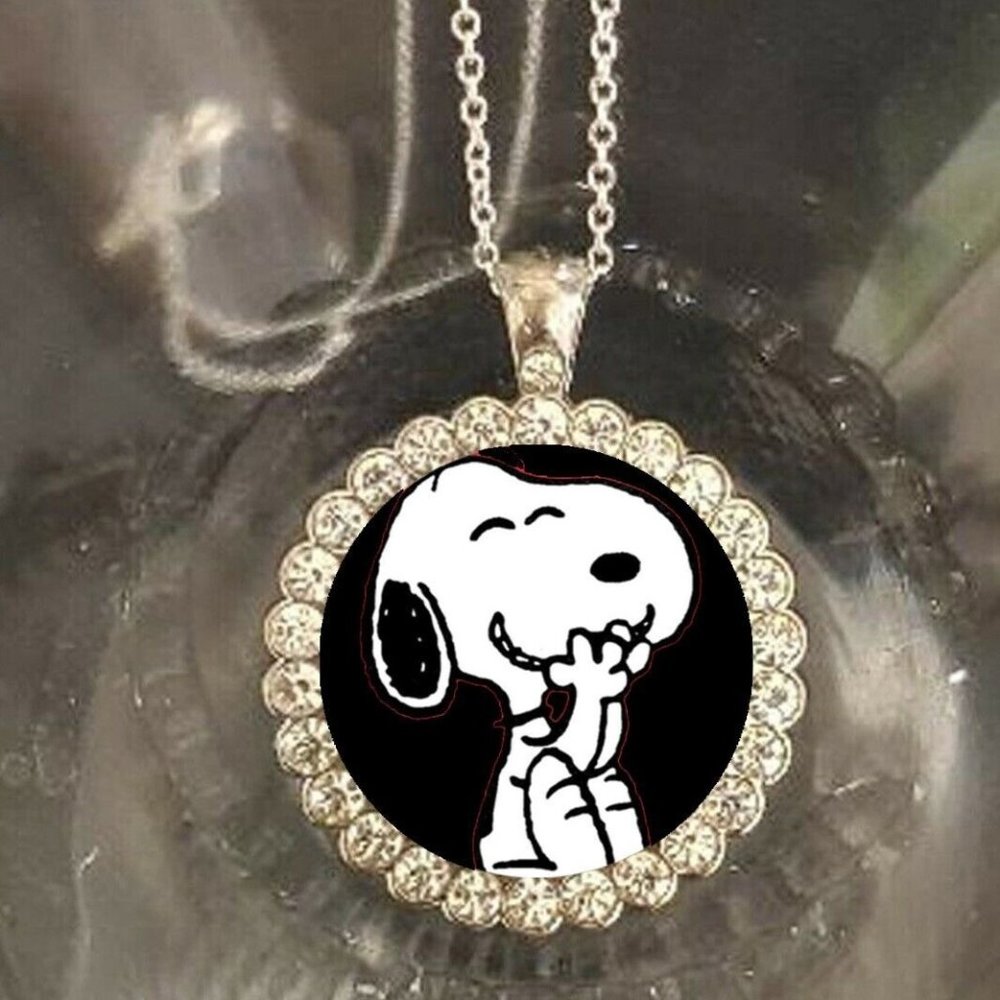 Snoopy Bling rhinestones 925 silver necklace Gift wrapped